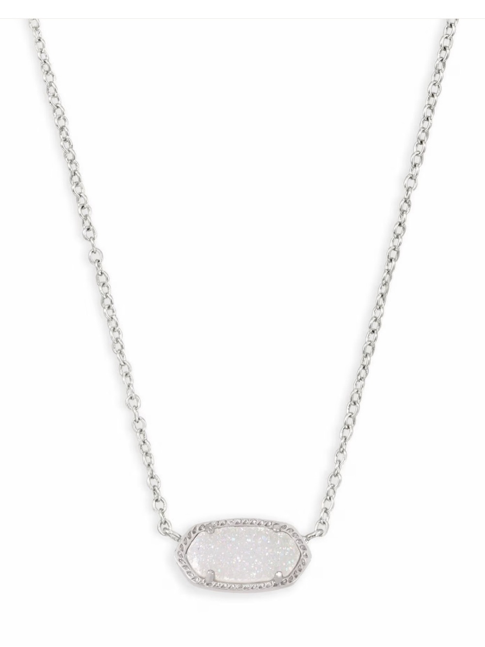 Kendra Scott Silver Chain Necklace with White Druzy Pendant